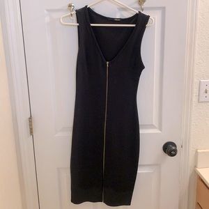 Black dress with zipper down front.